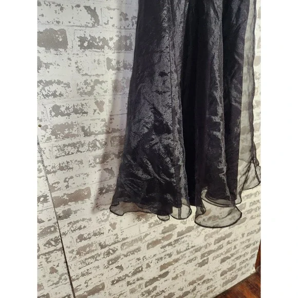 Vintage Y2K 90s Tafetta Maxi Skirt Size 12 Black Tulle Lined Whimsigoth Prom - Picture 12 of 16